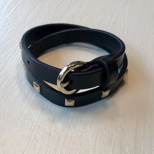 Black leather and gold stud bracelet
